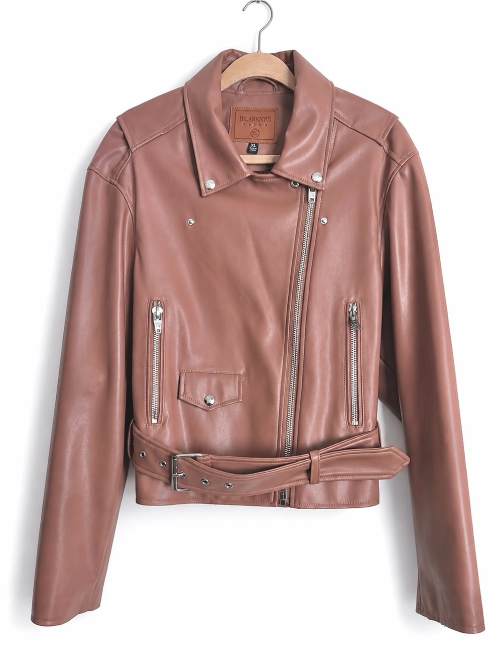 BlankNYC Ride Off Moto Jacket XL Dusty Rose Vegan Leather Cropped NWOT - Picture 2 of 10